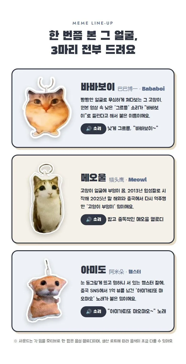 고양이 밈 키링 3종 세트 상세 3